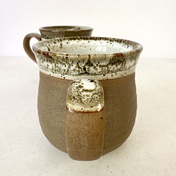 Set Of Two Dipped Spotted Glaze STONEWARE Mugs Pottery Rustic - Picture 10 of 11